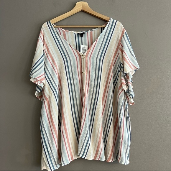 Torrid Women’s Esther  Button Front Flared Short Sleeve Multicolor Strip Sz 4 - Picture 1 of 11